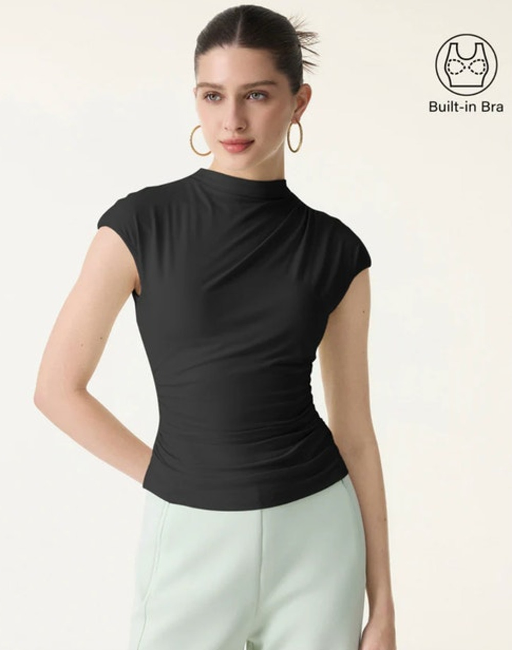 OGL Top Size XS NEW Eco-SkinKiss Mockneck Ruched Cropped Bra Top Classic Black